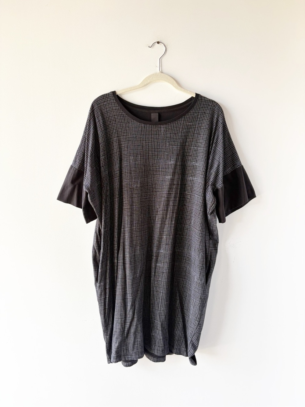 Kowtow Organic Cotton Black Grid Print Oversized Tunic Dress Pockets XS
